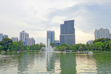 Fototapeta na wymiar BANGKOK - july 3: Lake view of Lumpini Park in the Thai capital'