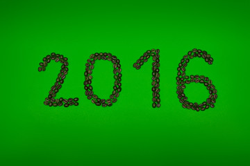 2016 of coffee on green background