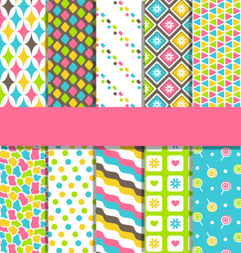Set of 10 seamless bright fun abstract patterns