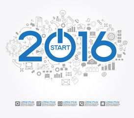 2016 new business success strategy. 2016 text design on creative business success strategy. Concept modern template layoutю 2016 text surrounded by doodle icons