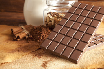 Homemade chocolate and food ingredients