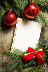 Blank notebook with christmas decoration