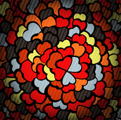 Glass background with dark mosaic hearts