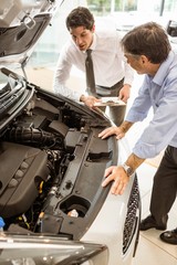 Businessman explaining the car details