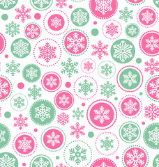 Seamless Abstract Christmas Pattern with Snowflakes Isolated on 