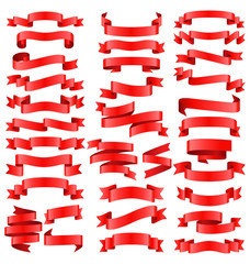 Set of Red Celebration Curved Ribbons Variations Isolated on Whi