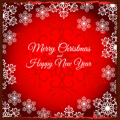 Fototapeta na wymiar Red Christmas card with silhouette of snowflake 