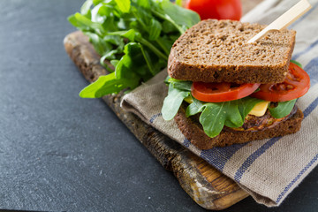 Vegan sandwich with salad and cheese