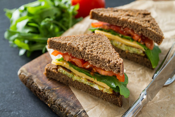 Vegan sandwich with salad and cheese