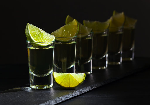 Gold tequila with lime