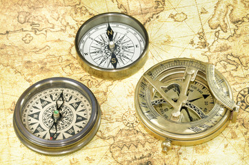 compass on a old world map