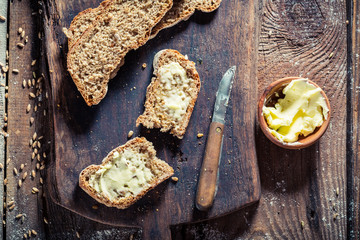 Healthy loaf of bread with whole grains for breakfast