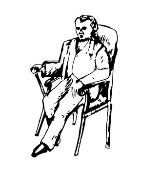 Vintage hand drawn vector illustration of a gentleman in a suit sitting in an armchair