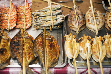 bbq asian grilled barbecued seafood in kep market cambodia