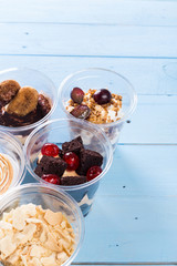 Creamy dessert in plastic cup