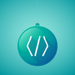 Long shadow vector christmas ball icon with a code sign