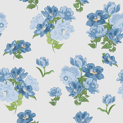 Seamless texture with blue flowers.