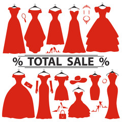 Red party dresses Silhouette.Fashion sale