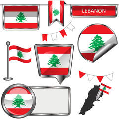 Glossy icons with flag of Lebanon
