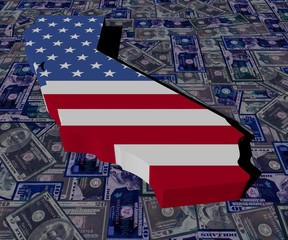 California map flag on dollars illustration
