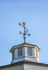 Obraz premium Rooster weather vane on a rooftop with an arrow and North-South