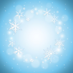 Christmas winter background with snowflakes on blue