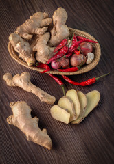 asian aroma herb on wooden table