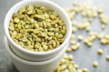 green coffee beans in white bowl