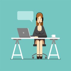 Business woman working in office. Support. Character design. Vector illustration, flat style.