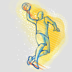 Illustration of a basketball player doing a slam dunk © trattieritratti