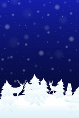 Merry Christmas and Happy new year card. Blue background with falling snow. Vector illustration.