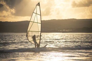 A windsurfer in Mount&rsquo;s Bay in Cornwall, England