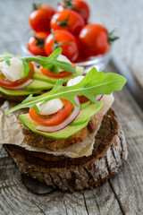 Avocado mozzarella and tomato bruscetta