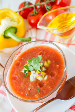 Gazpacho soup and ingredients 