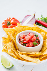 Salsa sauce and nachos