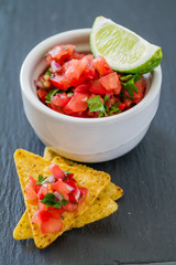 Salsa sauce and nachos