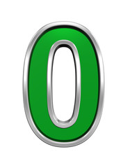 One digit from green glass with chrome frame alphabet set, isolated on white. Computer generated 3D photo rendering.