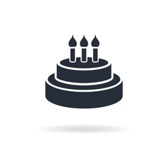 icon of cake with candles. Icon for birthday  or another special day. For bakery shop. Vector illustration