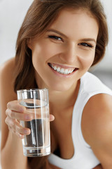 Healthy Lifestyle, Eating. Woman Drinking Water. Drinks. Health,