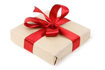 Christmas gift box with red ribbon
