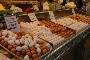 Eggs on display in Indoor Market, Valencia, Spain