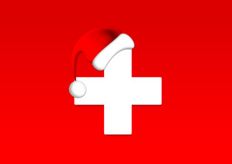 Obraz premium Schweizer Kreuz mit Nikolausmütze ohne Text / Weihnachten in der Schweiz