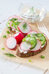 Radish and cucumber sandwich