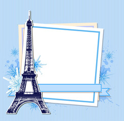 Blue Christmas background with Eiffel Tower