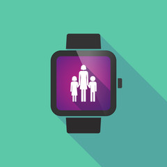 Smart watch vector icon with a female single parent family picto