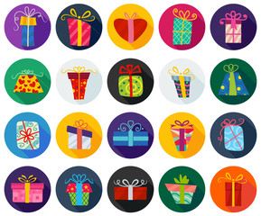 Flat Gift Box Icon Set