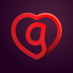 G letter with red heart.