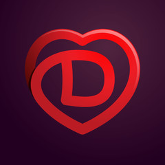 D letter with red heart.