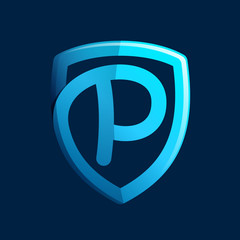 P letter with blue shield.