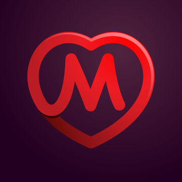 MM Initial Heart Shape Red Colored Love Logo Stock Vector